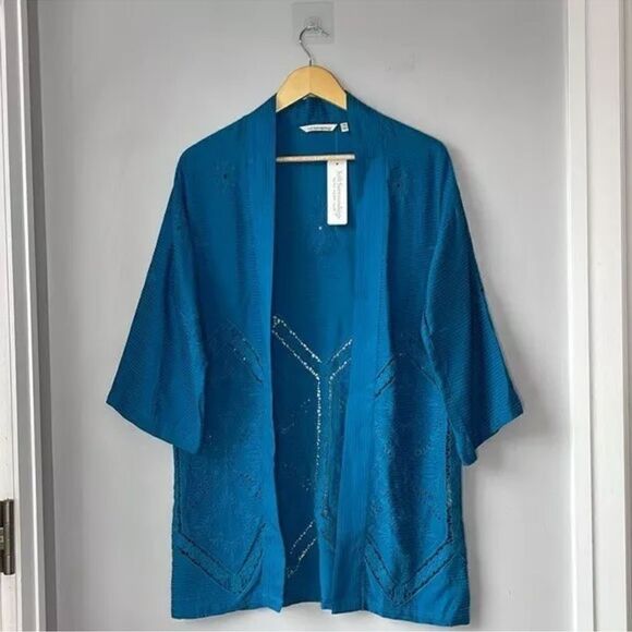 NWT Soft Surroundings Blue Nightingale Topper Open Front Eyelet Cardigan - Picture 1 of 9